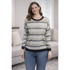 BCBGeneration Metallic Stripe Knit Sweater Medium Preppy Neutral Holiday Sparkle